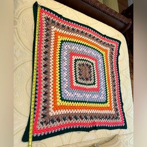 45” Square Vintage Handmade Afghan Knit Throw Blanket  Retro Cottage GrandmaCore